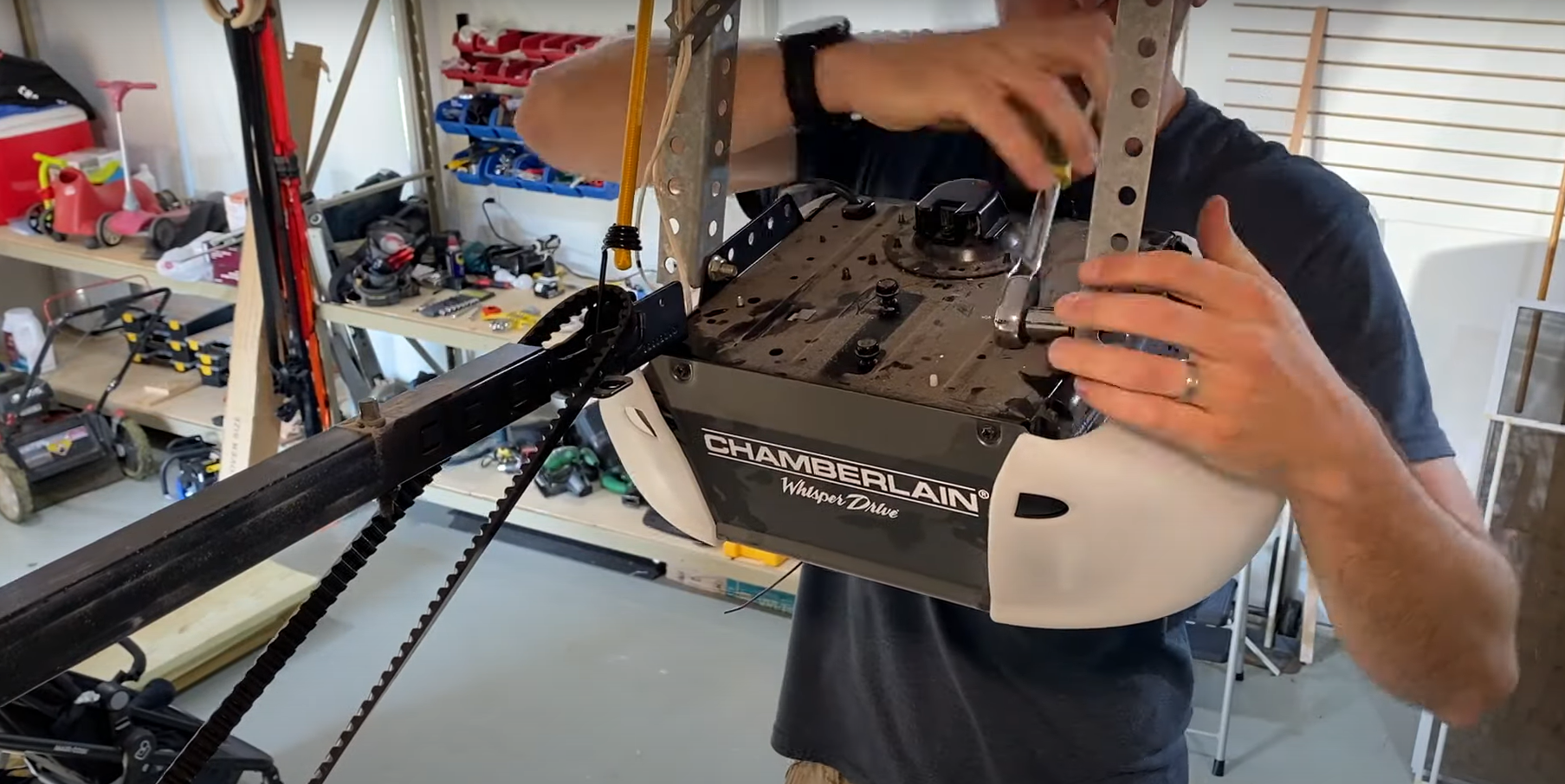 installing new garage door opener by experts of Garage Door Services Laurel Florida.